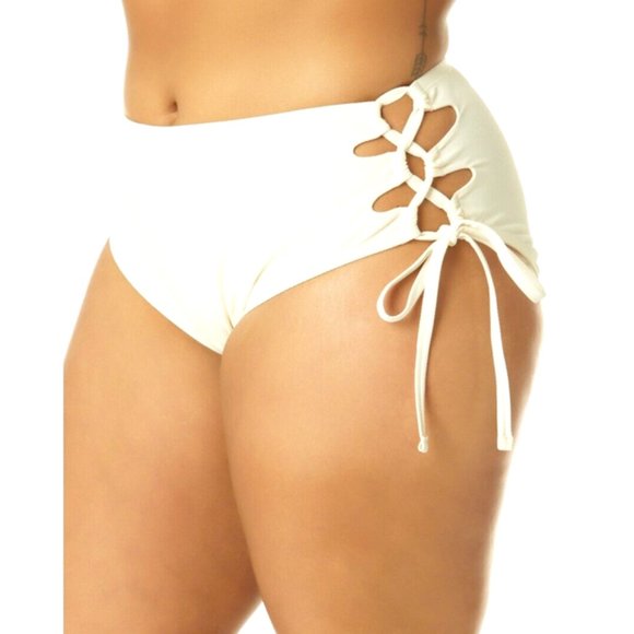 TIME TRU 1X Womens 16W-18W Cream Vanilla Dream High Waist Tie BOTTOMS NWT - Picture 1 of 9